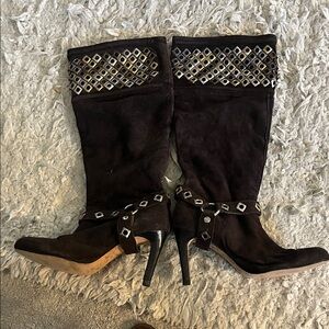 Kathy Van Zeeland Heeled Boots with Silver and Gold Accents